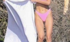 Skinny Model Bella Hadid Sunbathing In Sexy Pink Bikini