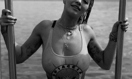 Rita Ora Wet See Through Swimsuit Black & White Photos