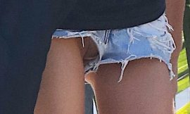 Stella Maxwell Flashing Her Tiny Panties In Short Shorts